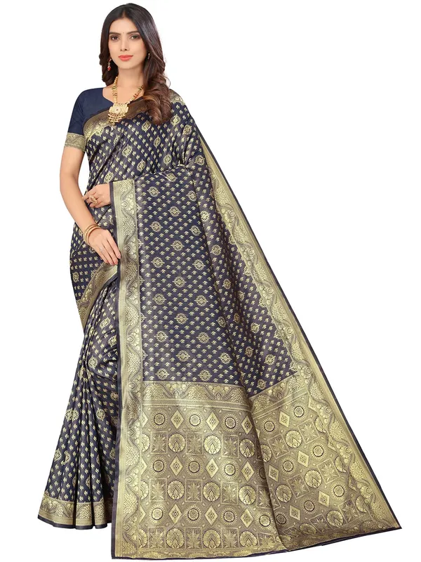 Blue_Silk_Premium_&_Elegant_(_Contemporary_Zari_Ethnic_Motif_Woven_Desig_)_N_Banarasi_Kota_Litchi_Saree_With_Blouse_Piece_For_Women