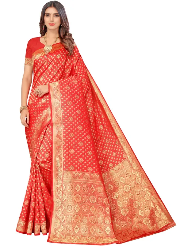 Red_Silk_Premium_&_Elegant_(_Contemporary_Zari_Ethnic_Motif_Woven_Desig_)_N_Banarasi_Kota_Litchi_Saree_With_Blouse_Piece_For_Women