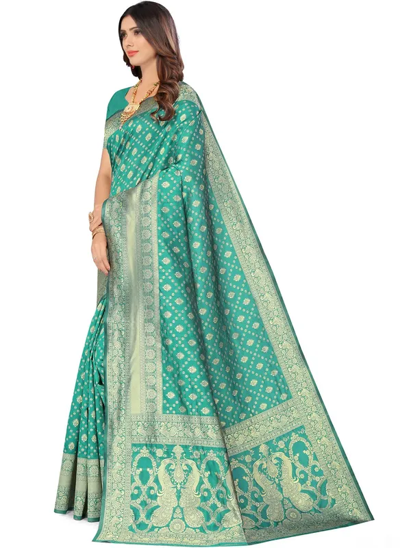 Rama_Green_Silk_Premium_&_Elegant_(_Contemporary_Zari_Ethnic_Motif_Woven_Design_)_Banarasi_Saree_With_Blouse_Piece_For_Women
