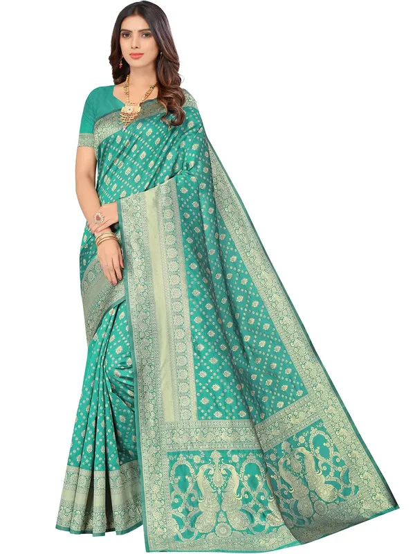 Rama_Green_Silk_Premium_&_Elegant_(_Contemporary_Zari_Ethnic_Motif_Woven_Design_)_Banarasi_Saree_With_Blouse_Piece_For_Women
