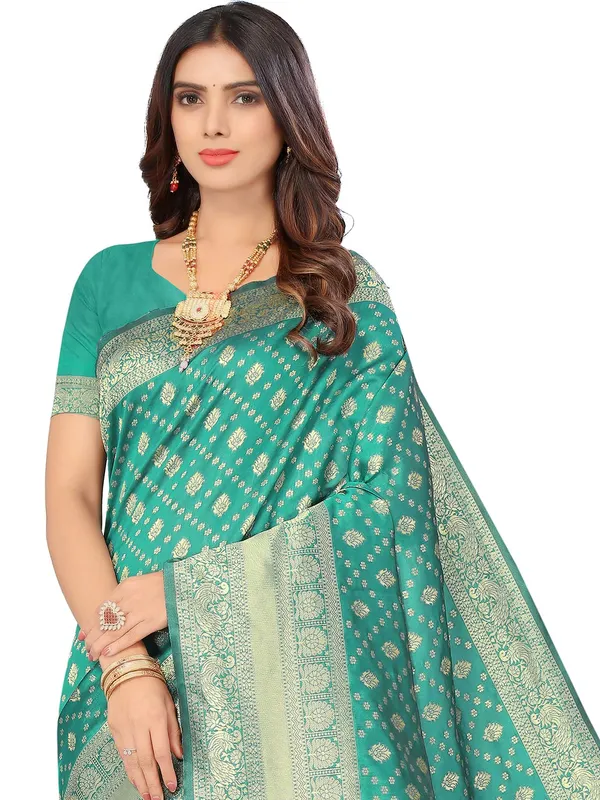 Rama_Green_Silk_Premium_&_Elegant_(_Contemporary_Zari_Ethnic_Motif_Woven_Design_)_Banarasi_Saree_With_Blouse_Piece_For_Women