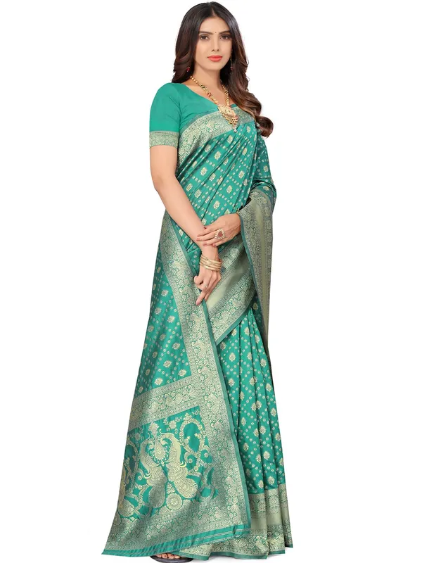 Rama_Green_Silk_Premium_&_Elegant_(_Contemporary_Zari_Ethnic_Motif_Woven_Design_)_Banarasi_Saree_With_Blouse_Piece_For_Women