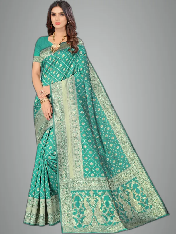 Rama_Green_Silk_Premium_&_Elegant_(_Contemporary_Zari_Ethnic_Motif_Woven_Design_)_Banarasi_Saree_With_Blouse_Piece_For_Women
