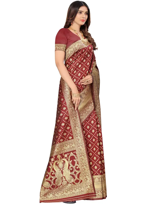 Maroon_Silk_Premium_&_Elegant_(_Contemporary_Zari_Ethnic_Motif_Woven_Design_)_Banarasi_Saree_With_Blouse_Piece_For_Women