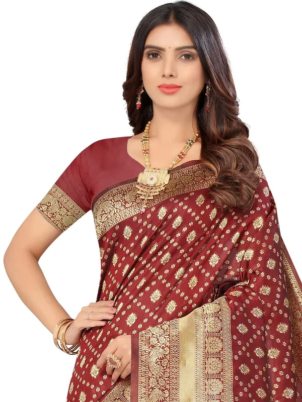 Maroon_Silk_Premium_&_Elegant_(_Contemporary_Zari_Ethnic_Motif_Woven_Design_)_Banarasi_Saree_With_Blouse_Piece_For_Women