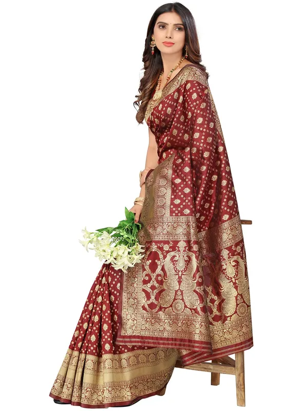 Maroon_Silk_Premium_&_Elegant_(_Contemporary_Zari_Ethnic_Motif_Woven_Design_)_Banarasi_Saree_With_Blouse_Piece_For_Women