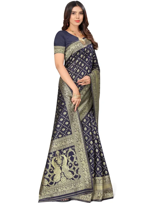 Blue_Silk_Premium_&_Elegant_(_Contemporary_Zari_Ethnic_Motif_Woven_Design_)_Banarasi_Saree_With_Blouse_Piece_For_Women