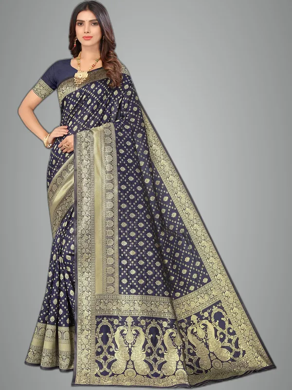 Blue_Silk_Premium_&_Elegant_(_Contemporary_Zari_Ethnic_Motif_Woven_Design_)_Banarasi_Saree_With_Blouse_Piece_For_Women