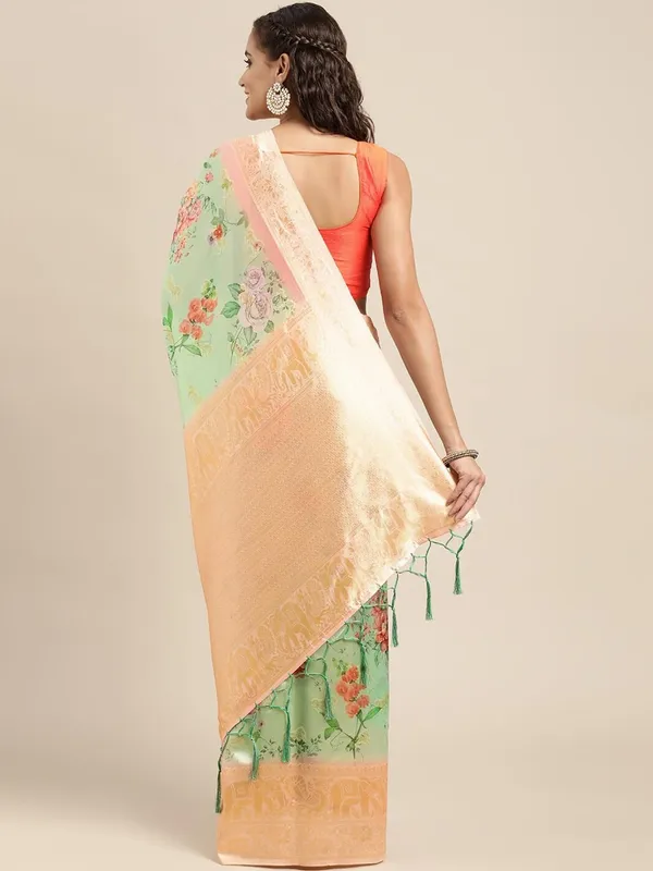 Green_Cotton_Silk_Premium_&_Elegant_(_Digital_Printed_Zari_Woven_Border_And_Rich_Pallu_)_Banarasi_Saree_With_Blouse_Piece_For_Women