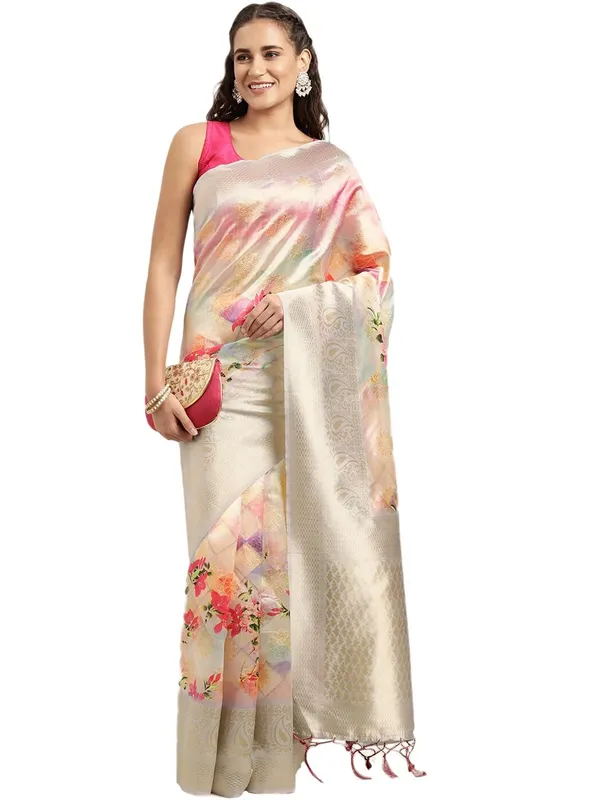 Multicolor_Cotton_Silk_Premium_&_Elegant_(_Digital_Printed_Zari_Woven_Border_And_Rich_Pallu_)_Banarasi_Saree_With_Blouse_Piece_For_Women