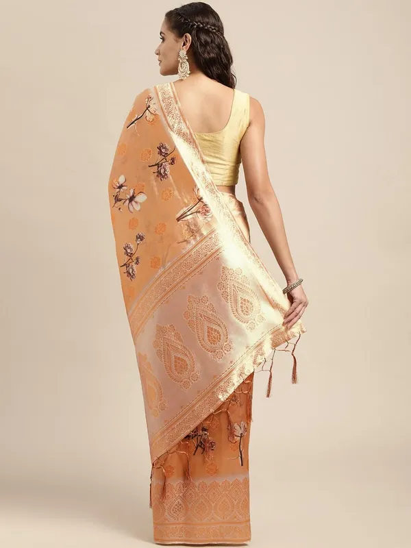 Orange_Cotton_Silk_Premium_&_Elegant_(_Digital_Printed_Zari_Woven_Border_And_Rich_Pallu_)_Banarasi_Saree_With_Blouse_Piece_For_Women