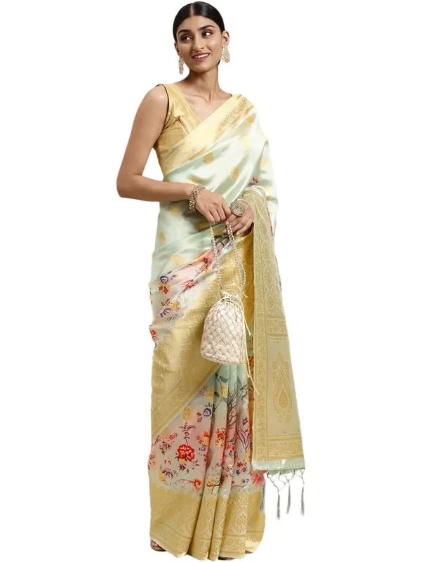 Light_Pista_Green_Cotton_Silk_Premium_&_Elegant_(_Digital_Printed_Zari_Woven_Border_And_Rich_Pallu_)_Banarasi_Saree_With_Blouse_Piece_For_Women