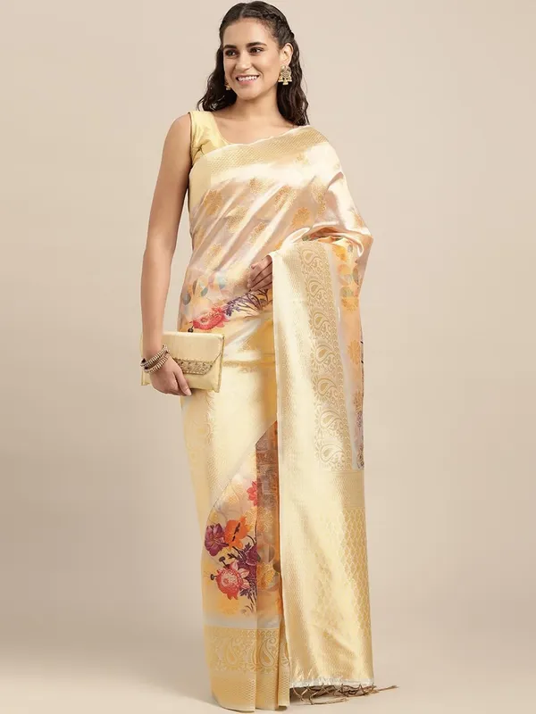 Golden_Cotton_Silk_Premium_&_Elegant_(_Digital_Printed_Zari_Woven_Border_And_Rich_Pallu_)_Banarasi_Saree_With_Blouse_Piece_For_Women
