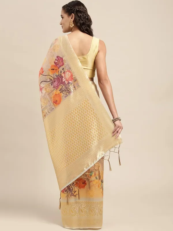 Golden_Cotton_Silk_Premium_&_Elegant_(_Digital_Printed_Zari_Woven_Border_And_Rich_Pallu_)_Banarasi_Saree_With_Blouse_Piece_For_Women