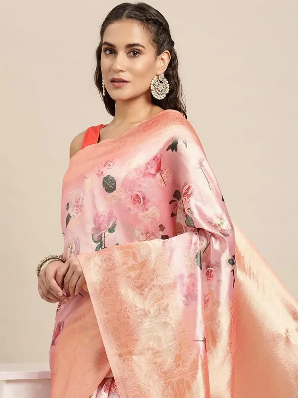 Pink_Cotton_Silk_Premium_&_Elegant_(_Digital_Printed_Zari_Woven_Border_And_Rich_Pallu_)_Banarasi_Saree_With_Blouse_Piece_For_Women