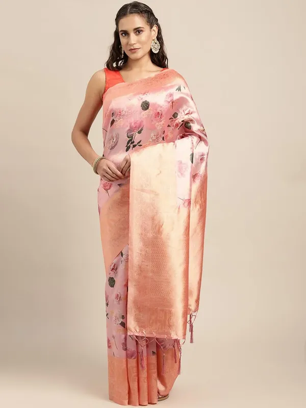 Pink_Cotton_Silk_Premium_&_Elegant_(_Digital_Printed_Zari_Woven_Border_And_Rich_Pallu_)_Banarasi_Saree_With_Blouse_Piece_For_Women