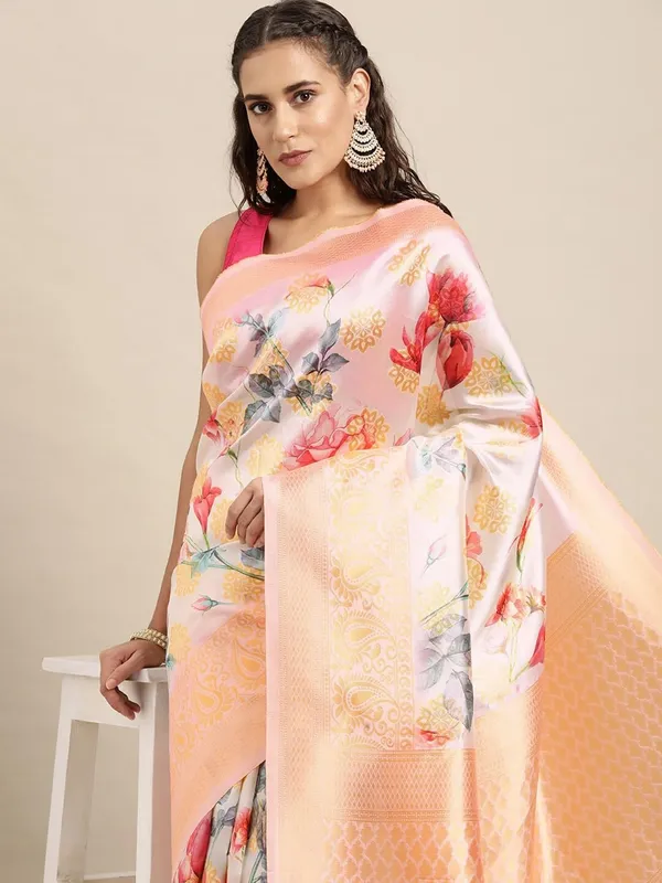 Light_Pink_Cotton_Silk_Premium_&_Elegant_(_Digital_Printed_Zari_Woven_Border_And_Rich_Pallu_)_Banarasi_Saree_With_Blouse_Piece_For_Women