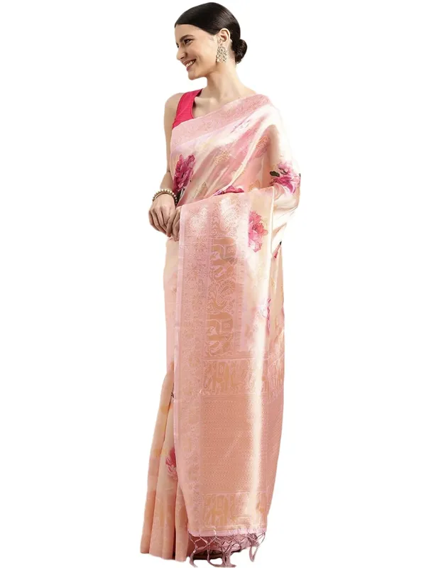 Floral_Pink_Cotton_Silk_Premium_&_Elegant_(_Digital_Printed_Zari_Woven_Border_And_Rich_Pallu_)_Banarasi_Saree_With_Blouse_Piece_For_Women