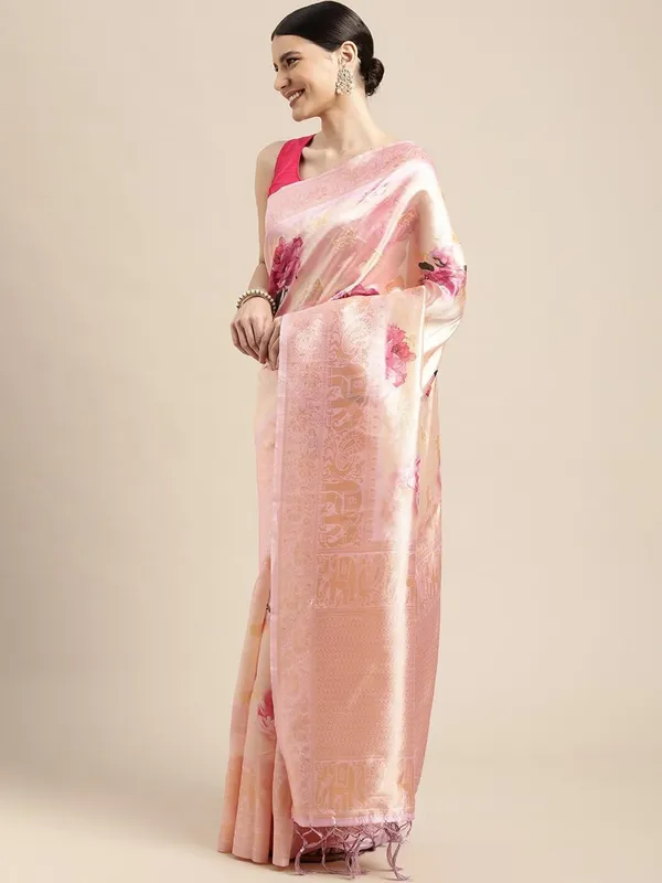 Floral_Pink_Cotton_Silk_Premium_&_Elegant_(_Digital_Printed_Zari_Woven_Border_And_Rich_Pallu_)_Banarasi_Saree_With_Blouse_Piece_For_Women