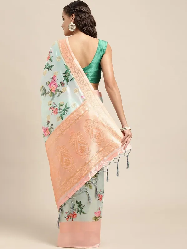 Bluish_Green_Cotton_Silk_Premium_&_Elegant_(_Digital_Printed_Zari_Woven_Border_And_Rich_Pallu_)_Banarasi_Saree_With_Blouse_Piece_For_Women