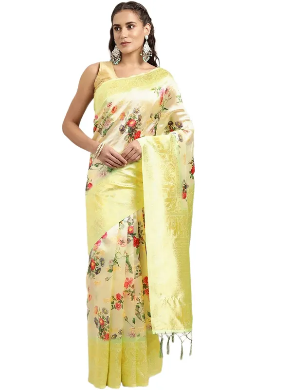 Leaf_Green_Cotton_Silk_Premium_&_Elegant_(_Digital_Printed_Zari_Woven_Border_And_Rich_Pallu_)_Banarasi_Saree_With_Blouse_Piece_For_Women