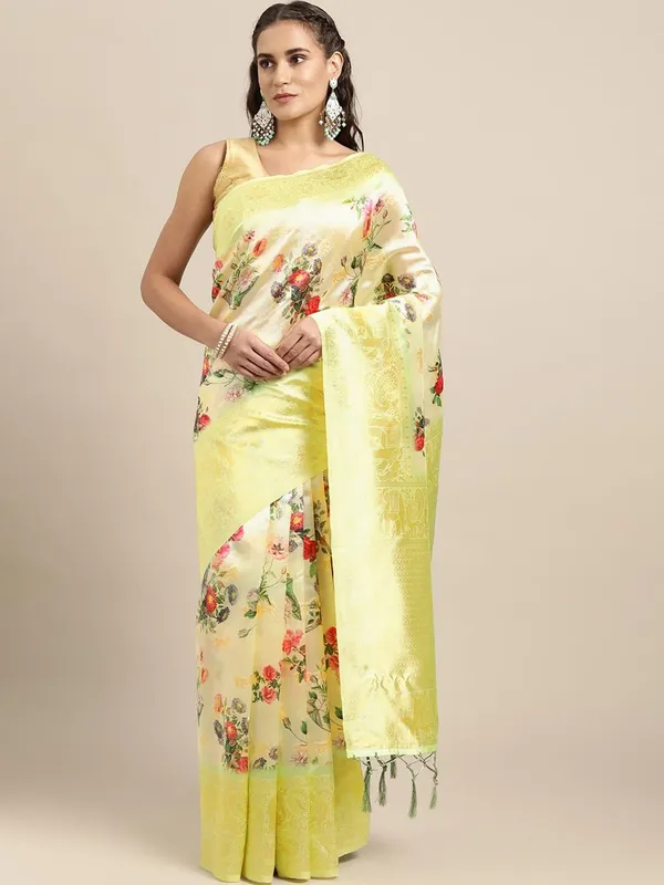 Leaf_Green_Cotton_Silk_Premium_&_Elegant_(_Digital_Printed_Zari_Woven_Border_And_Rich_Pallu_)_Banarasi_Saree_With_Blouse_Piece_For_Women