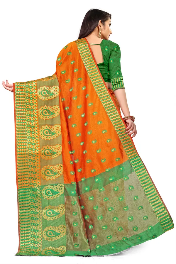 Orange_Silk___Premium_&_Elegant_(_Zari_Paisley_Butta_)_Banarasi_Saree_With_Blouse_Piece_For_Women