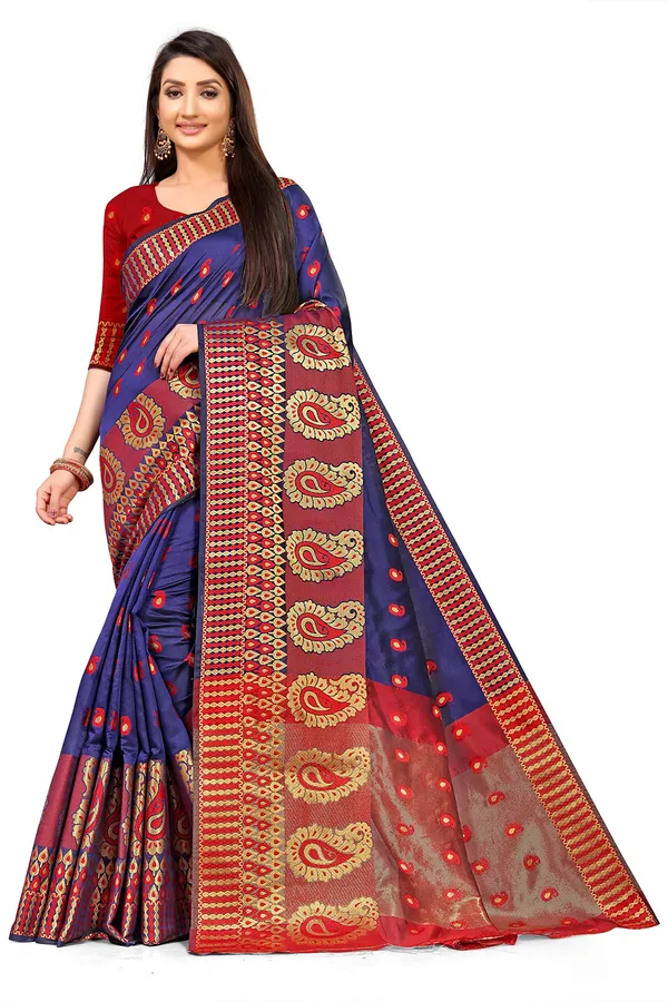 Dark_Blue_Silk___Premium_&_Elegant_(_Zari_Paisley_Butta_)_Banarasi_Saree_With_Blouse_Piece_For_Women