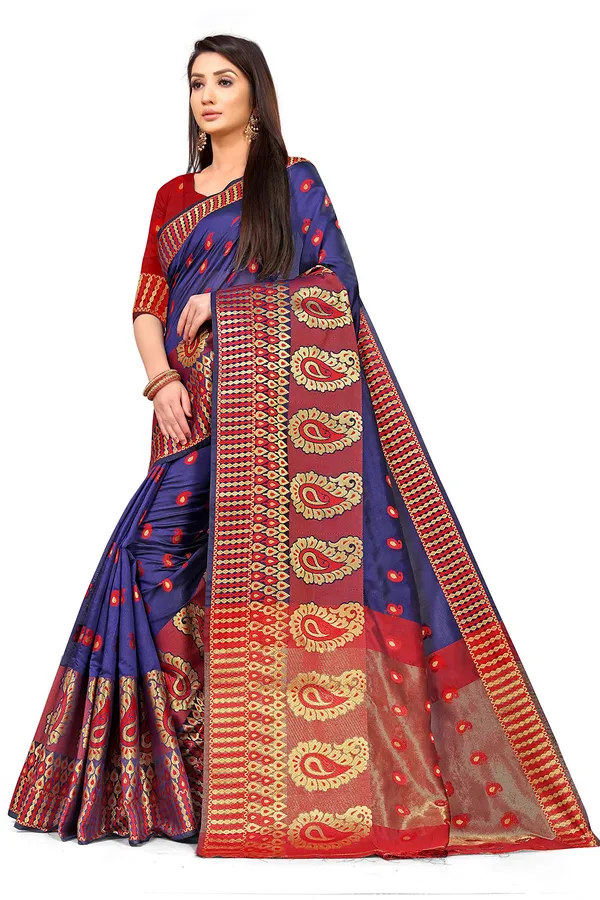 Dark_Blue_Silk___Premium_&_Elegant_(_Zari_Paisley_Butta_)_Banarasi_Saree_With_Blouse_Piece_For_Women