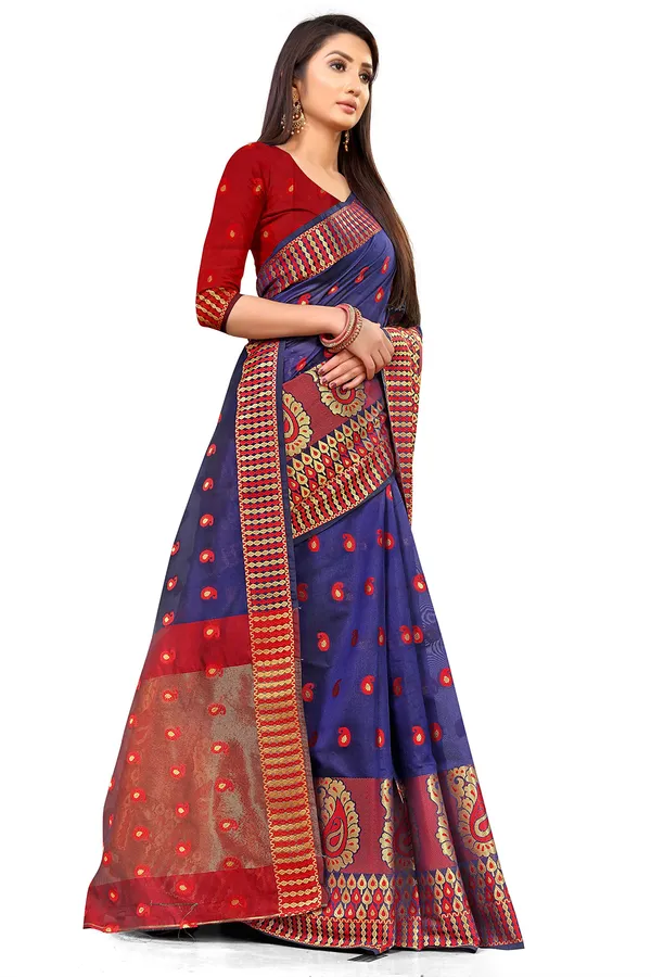 Dark_Blue_Silk___Premium_&_Elegant_(_Zari_Paisley_Butta_)_Banarasi_Saree_With_Blouse_Piece_For_Women