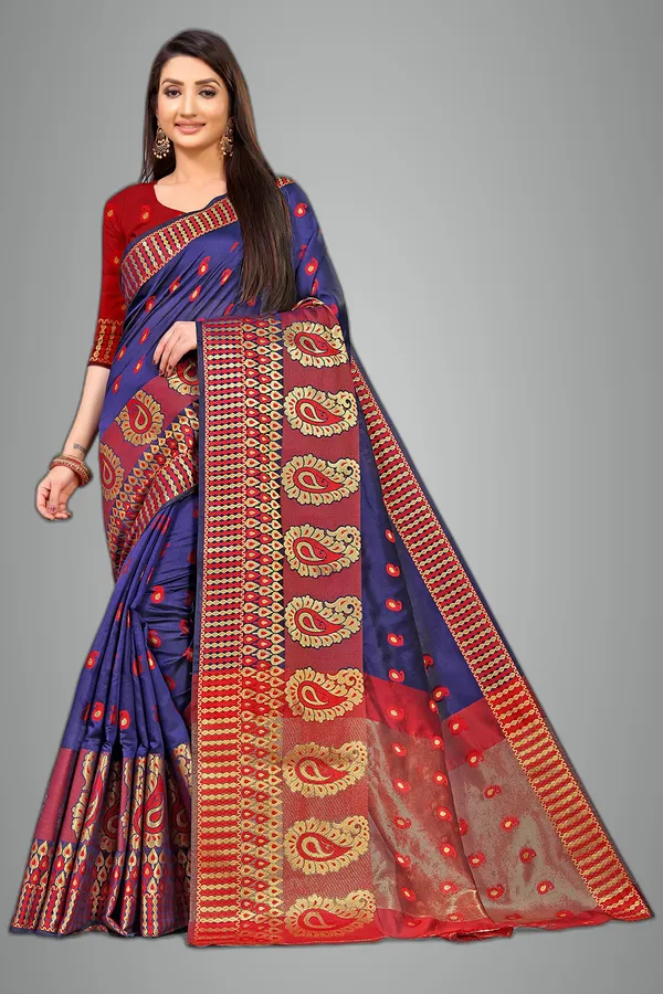 Dark_Blue_Silk___Premium_&_Elegant_(_Zari_Paisley_Butta_)_Banarasi_Saree_With_Blouse_Piece_For_Women