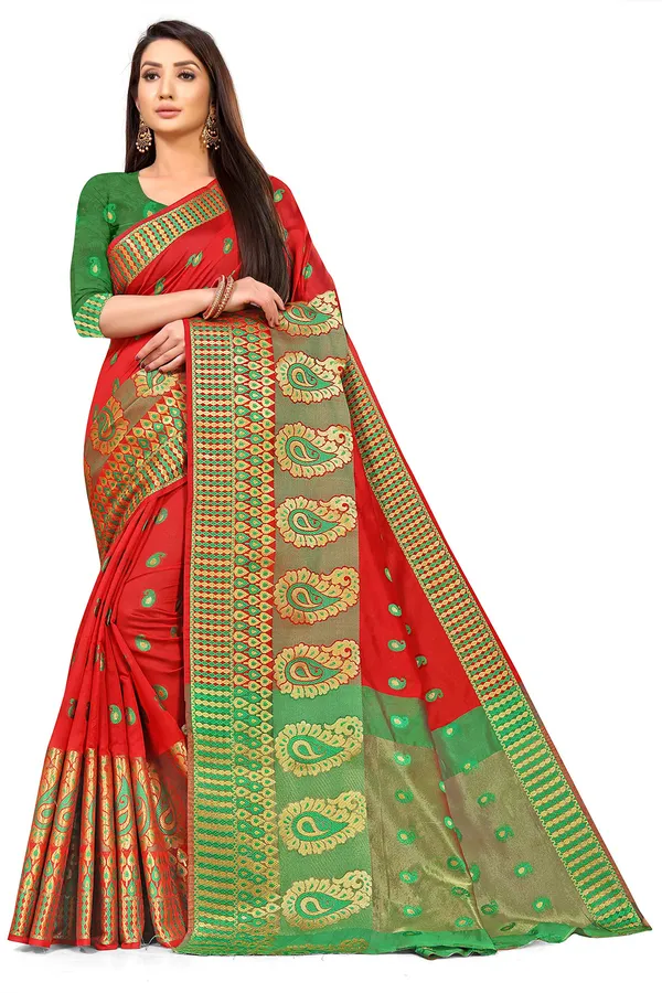 Red_Silk___Premium_&_Elegant_(_Zari_Paisley_Butta_)_Banarasi_Saree_With_Blouse_Piece_For_Women