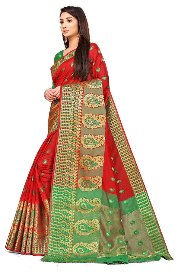 Red_Silk___Premium_&_Elegant_(_Zari_Paisley_Butta_)_Banarasi_Saree_With_Blouse_Piece_For_Women