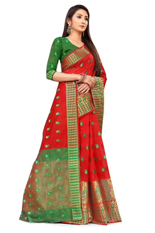 Red_Silk___Premium_&_Elegant_(_Zari_Paisley_Butta_)_Banarasi_Saree_With_Blouse_Piece_For_Women