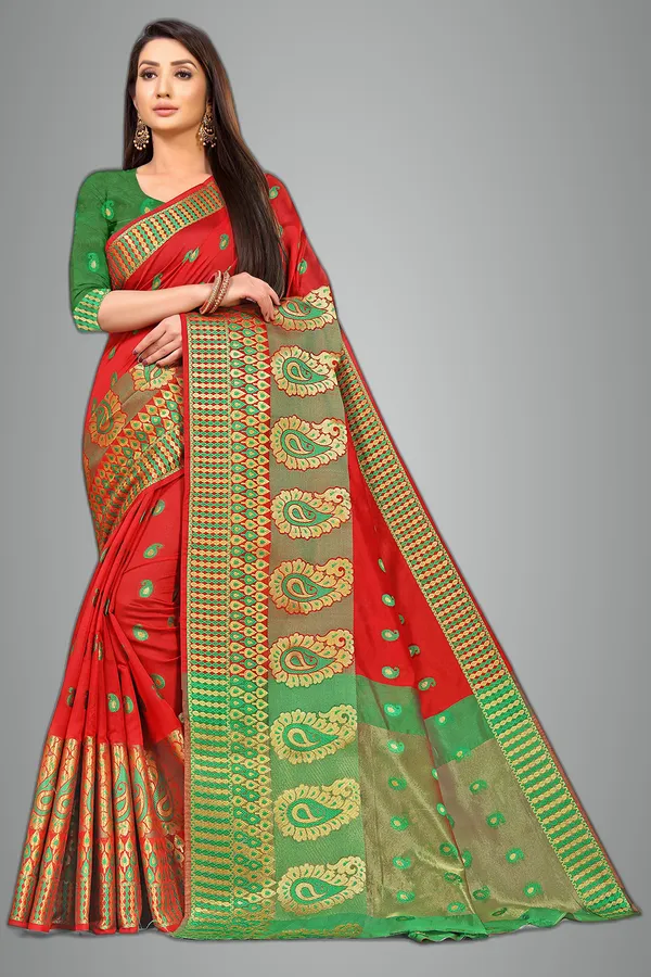 Red_Silk___Premium_&_Elegant_(_Zari_Paisley_Butta_)_Banarasi_Saree_With_Blouse_Piece_For_Women