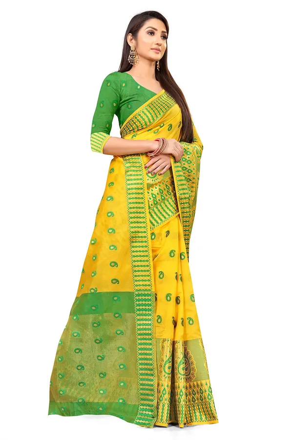 Yellow_Silk___Premium_&_Elegant_(_Zari_Paisley_Butta_)_Banarasi_Saree_With_Blouse_Piece_For_Women