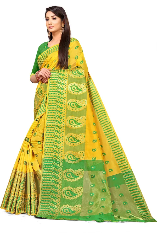 Yellow_Silk___Premium_&_Elegant_(_Zari_Paisley_Butta_)_Banarasi_Saree_With_Blouse_Piece_For_Women