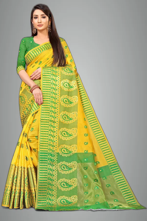 Yellow_Silk___Premium_&_Elegant_(_Zari_Paisley_Butta_)_Banarasi_Saree_With_Blouse_Piece_For_Women
