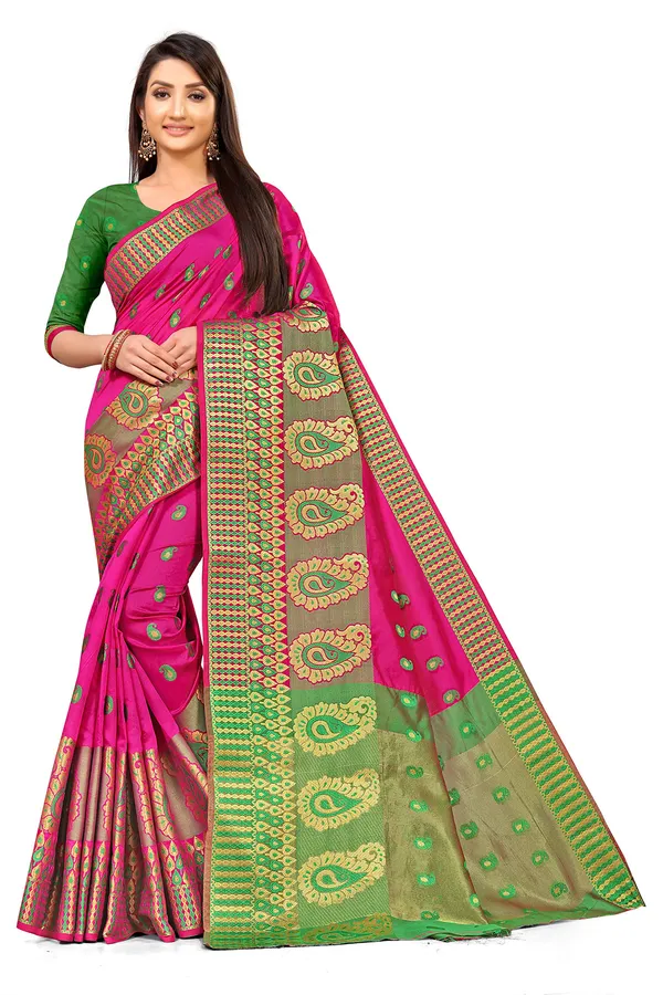 Pink_Silk___Premium_&_Elegant_(_Zari_Paisley_Butta_)_Banarasi_Saree_With_Blouse_Piece_For_Women