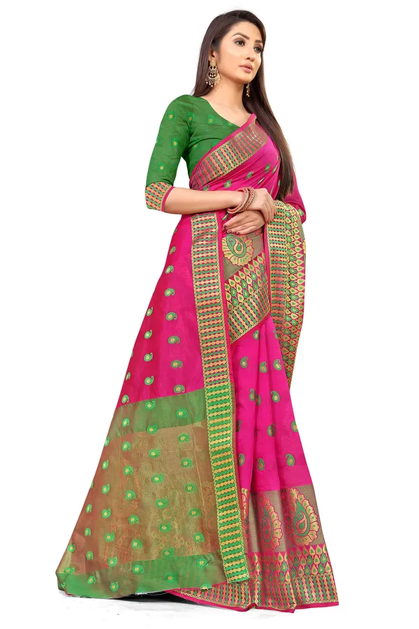 Pink_Silk___Premium_&_Elegant_(_Zari_Paisley_Butta_)_Banarasi_Saree_With_Blouse_Piece_For_Women