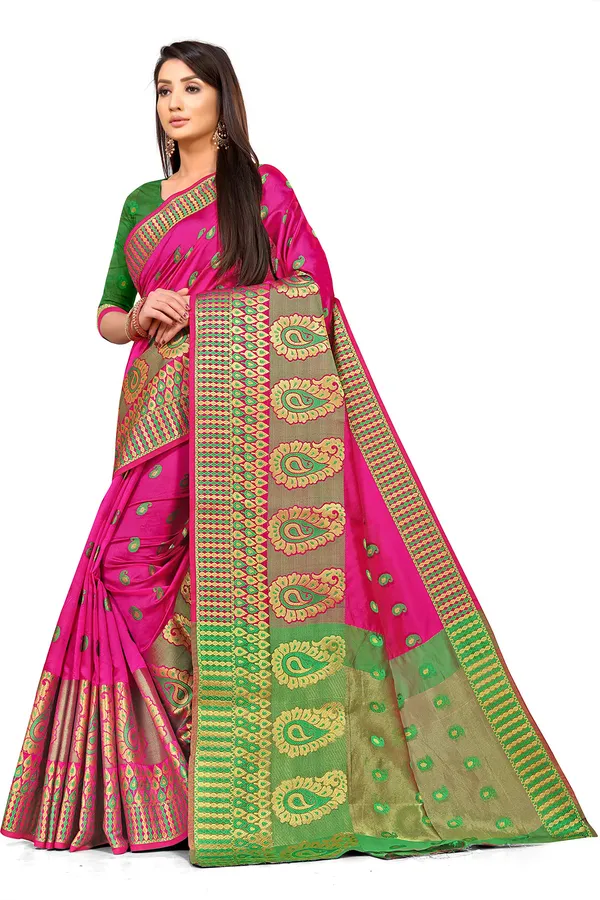 Pink_Silk___Premium_&_Elegant_(_Zari_Paisley_Butta_)_Banarasi_Saree_With_Blouse_Piece_For_Women