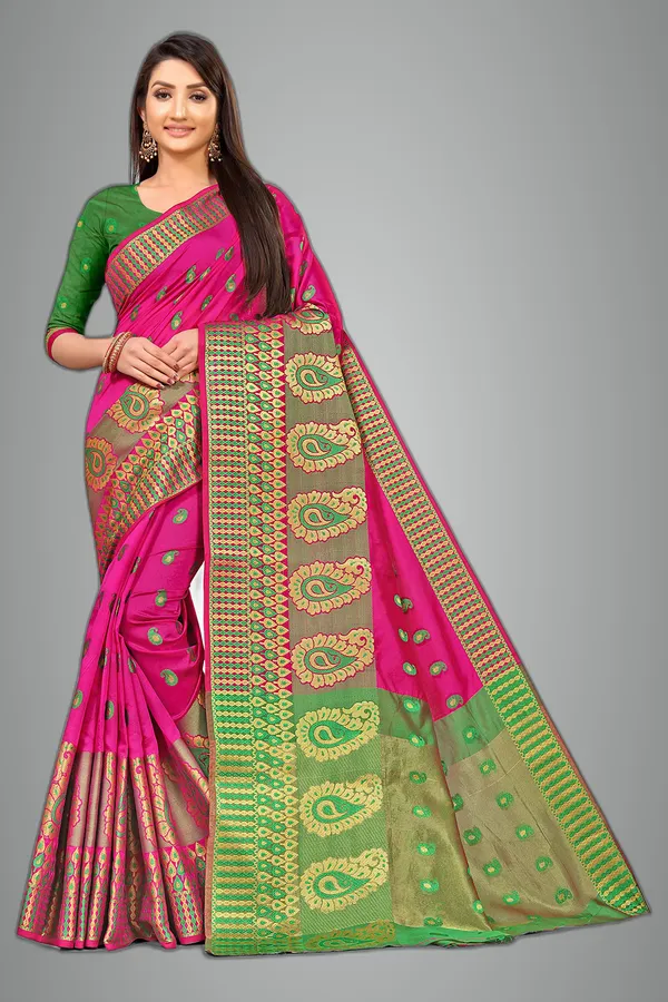Pink_Silk___Premium_&_Elegant_(_Zari_Paisley_Butta_)_Banarasi_Saree_With_Blouse_Piece_For_Women