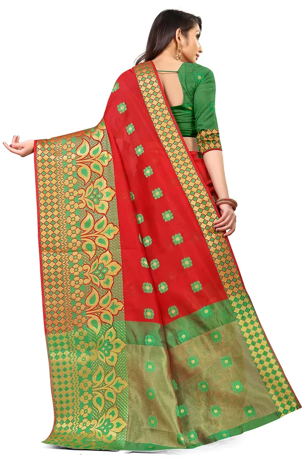 Red_Silk___Premium_&_Elegant_(_Zari_Flower_Butta_)_Banarasi_Saree_With_Blouse_Piece_For_Women