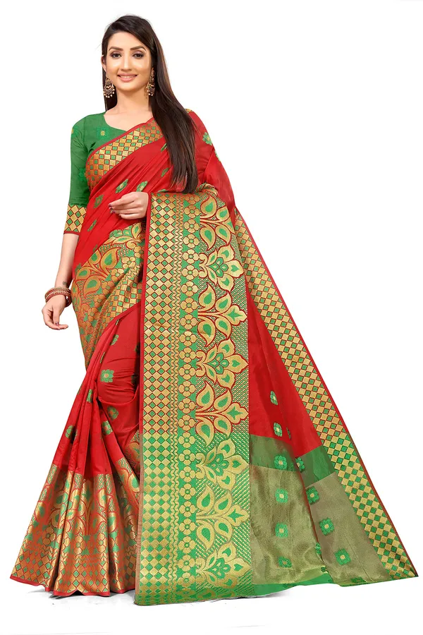 Red_Silk___Premium_&_Elegant_(_Zari_Flower_Butta_)_Banarasi_Saree_With_Blouse_Piece_For_Women