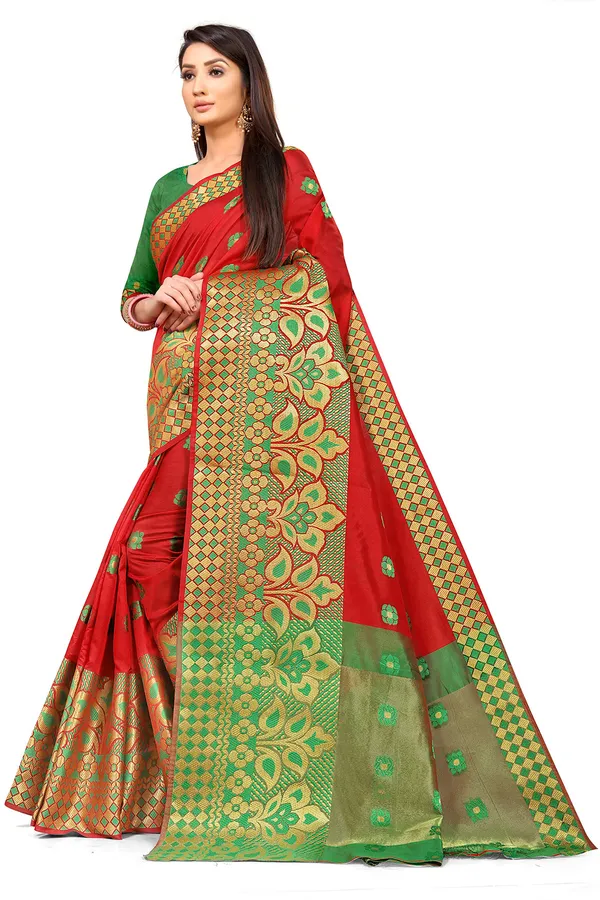 Red_Silk___Premium_&_Elegant_(_Zari_Flower_Butta_)_Banarasi_Saree_With_Blouse_Piece_For_Women
