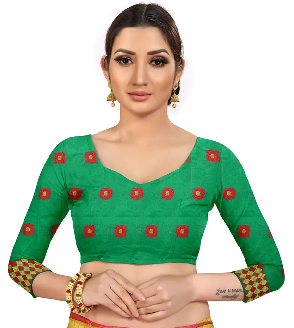 Dark_Green_Silk___Premium_&_Elegant_(_Zari_Flower_Butta_)_Banarasi_Saree_With_Blouse_Piece_For_Women