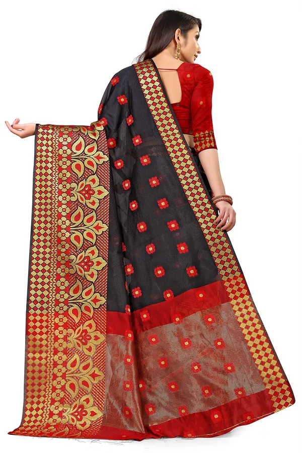 Black_Silk___Premium_&_Elegant_(_Zari_Flower_Butta_)_Banarasi_Saree_With_Blouse_Piece_For_Women