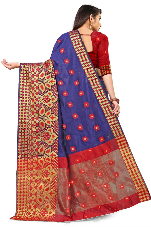Blue_Silk___Premium_&_Elegant_(_Zari_Flower_Butta_)_Banarasi_Saree_With_Blouse_Piece_For_Women