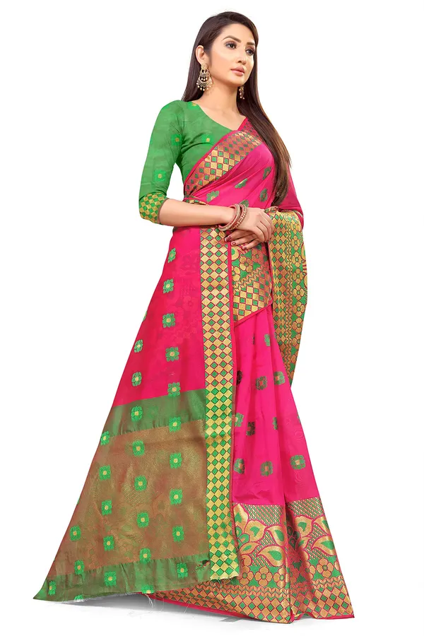 Pink_Silk___Premium_&_Elegant_(_Zari_Flower_Butta_)_Banarasi_Saree_With_Blouse_Piece_For_Women