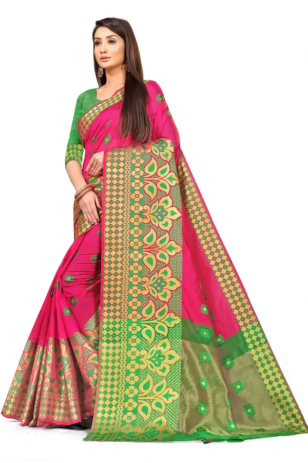 Pink_Silk___Premium_&_Elegant_(_Zari_Flower_Butta_)_Banarasi_Saree_With_Blouse_Piece_For_Women